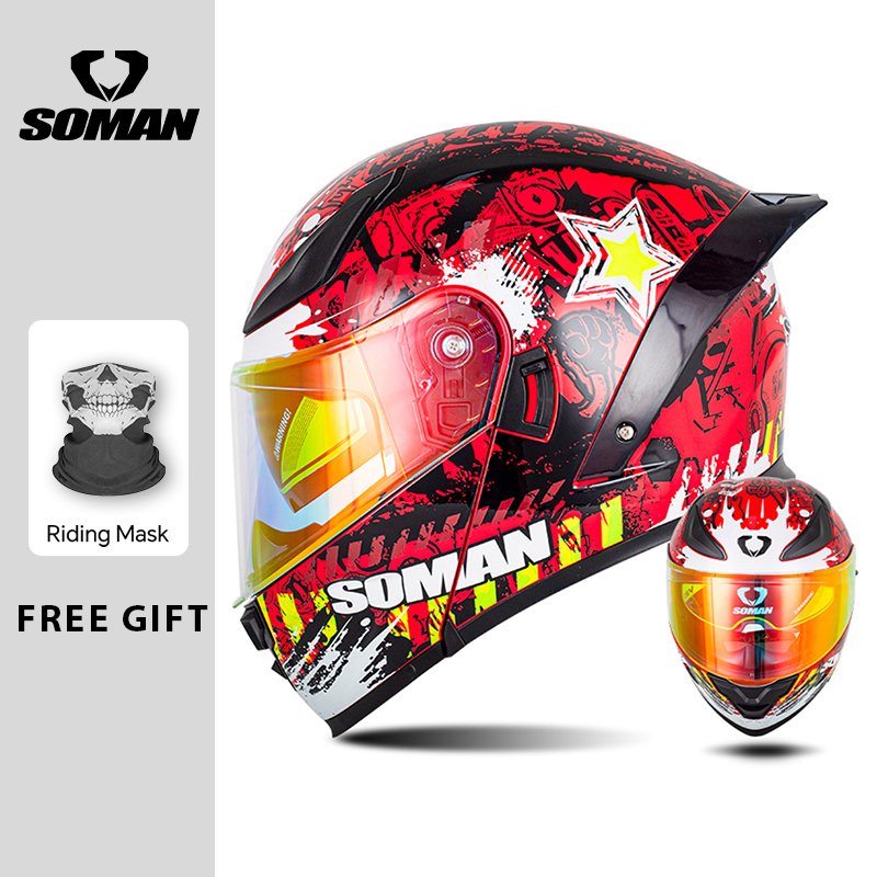 SOMAN Modular Helmet Flip Full - Dual Visor Motorcycle Racing Helmet ulasan dan harga